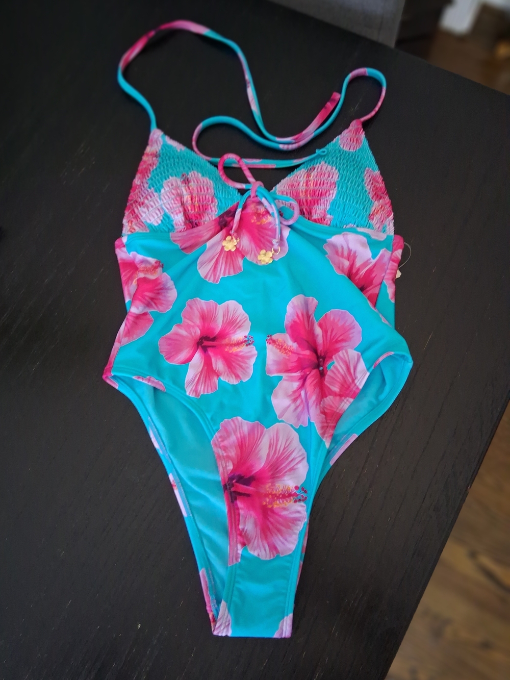 Floral Hibiscus One-Piece Swimsuit in Turquoise and Pink